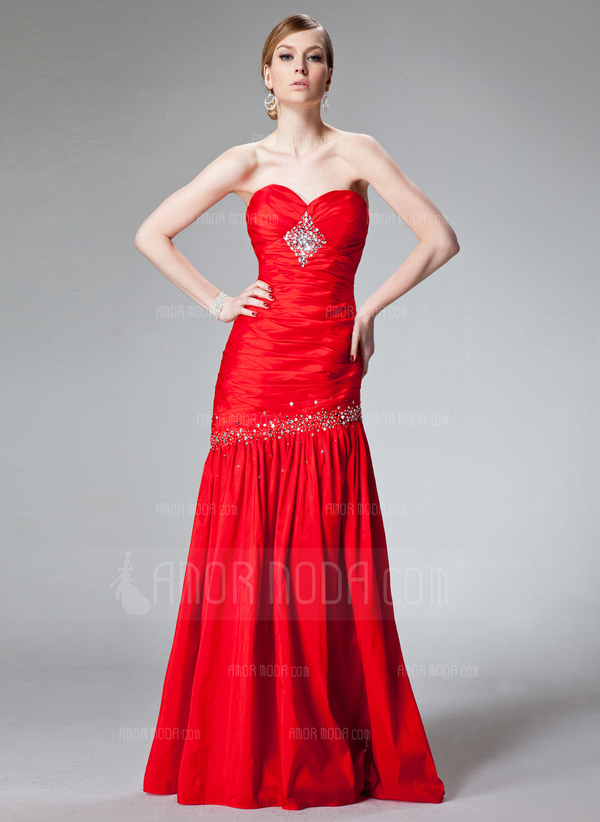 Zeemeermin Sweetheart Vloerlengte Taf Avondjurk met Roes Kraal Lovertjes (017004163)