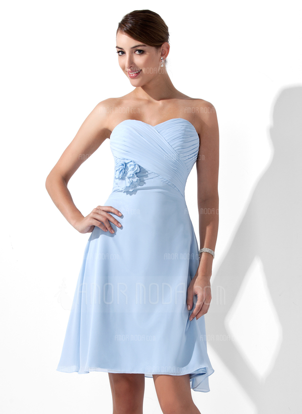 Keizer Sweetheart Knielengte Chiffon Bruidsmeisjes Jurk met Roes Bloem(En) (007000932)