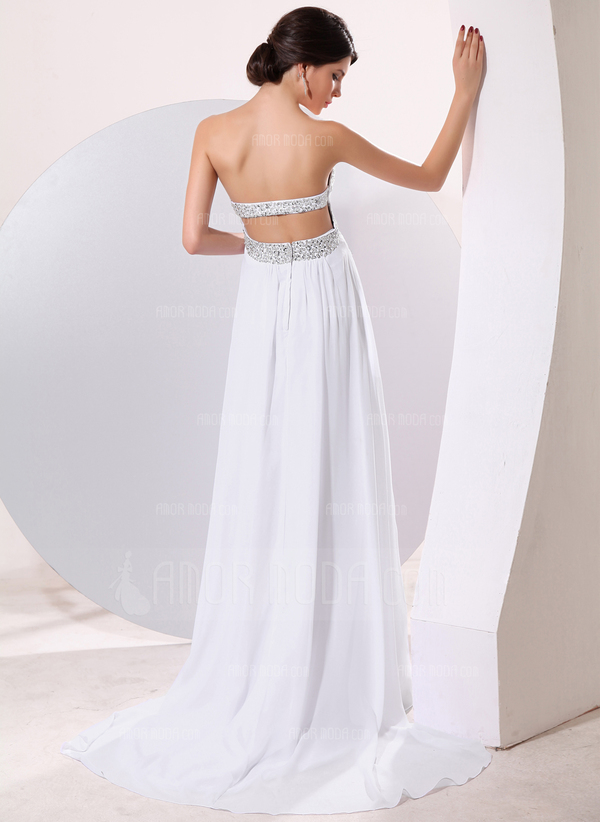 Keizer Sweetheart Korte Sleep Chiffon Avondjurken met Roes Kraal Lovertjes (017014078)