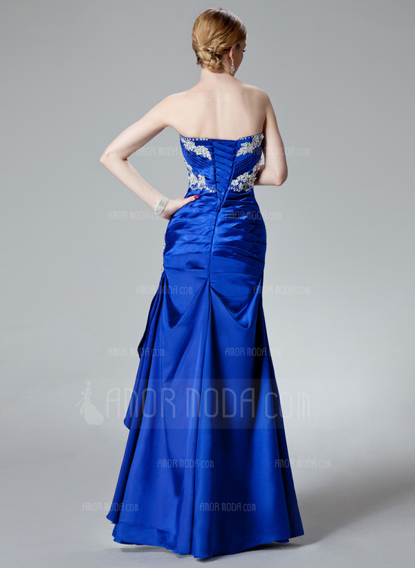 Sirene Cœur Longeur au sol Charmeuse Robe de Soirée avec Ondulé Brodé Appliques (017004185)