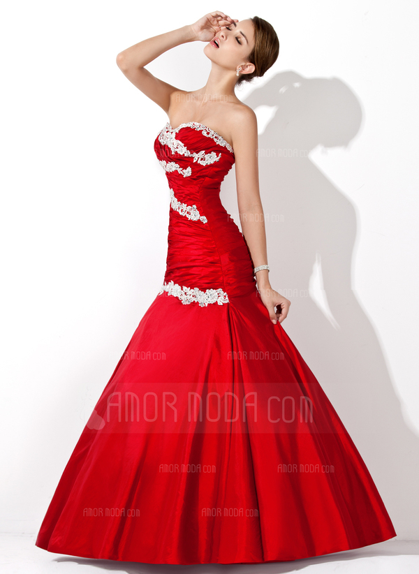 Sirene Cœur Longeur au sol Taffetas Robe de Bal de Promo avec Ondulé Appliques Sequins (018004955)