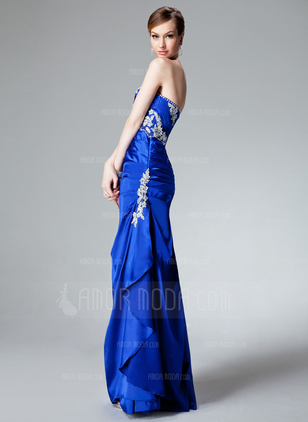 Sirene Cœur Longeur au sol Charmeuse Robe de Soirée avec Ondulé Brodé Appliques (017004185)