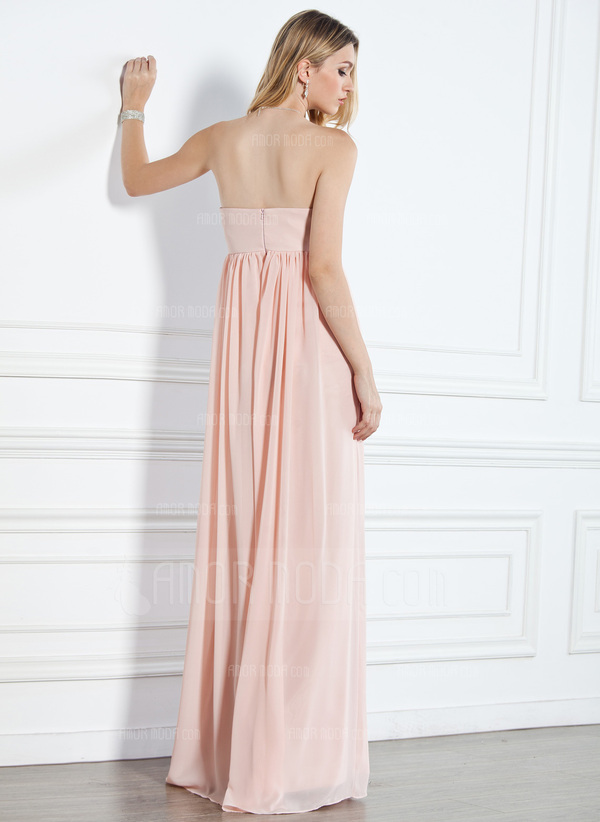 Keizer Sweetheart Vloerlengte Chiffon Avondjurken met Roes (017004359)