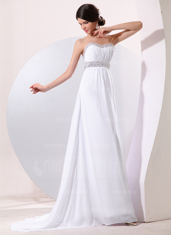 Keizer Sweetheart Korte Sleep Chiffon Avondjurken met Roes Kraal Lovertjes (017014078)