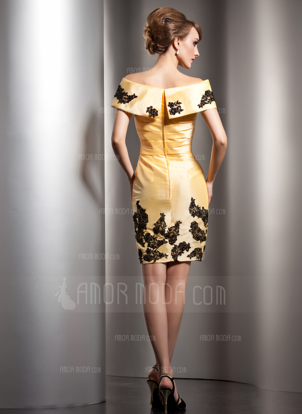 Gaine Hors épaule Court/Mini Taffetas Robe de Soirée avec lacet (017005591)