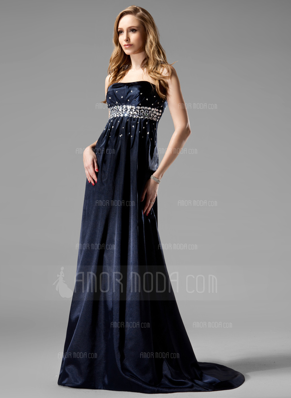 Empire Sans bretelles Traine longue Charmeuse Robe de Soirée avec Brodé (017004366)