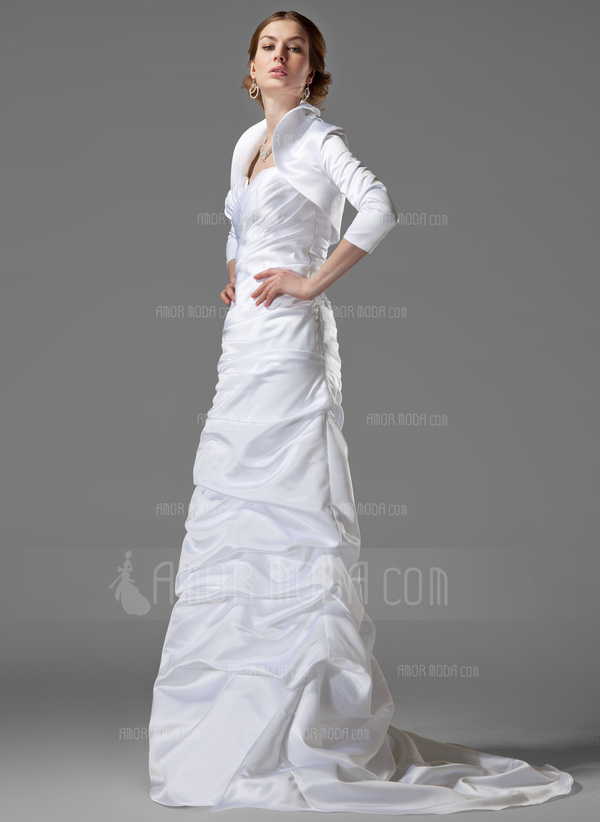 Coupe droite Cœur Traine courte Satin Robe de Mariée avec Ondulé (002001182)