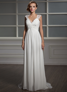 Robe de Mariée Empire Col V Traine longue Mousseline Tulle Robe de Mariée avec Ondulé Dentelle Perlé (002006371) Robe de Mariée Empire Col V Traine longue Mousseline Tulle Robe de Mariée avec Ondulé Dentelle Perlé (002006371)