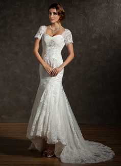 Robe de Mariée Sirene Cœur Assymetrique Satin Tulle Robe de Mariée avec Ondulé Dentelle Perlé (002011616) Robe de Mariée Sirene Cœur Assymetrique Satin Tulle Robe de Mariée avec Ondulé Dentelle Perlé (002011616)