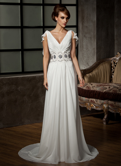 Robe de Mariée Ligne-A/Princesse Col V Traine courte Mousseline Robe de Mariée avec Ondulé Perlé Appliques (002011526) Robe de Mariée Ligne-A/Princesse Col V Traine courte Mousseline Robe de Mariée avec Ondulé Perlé Appliques (002011526)
