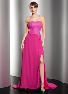 Avondjurken A-Lijn/Prinses Sweetheart Lange Sleep Chiffon Lace Avondjurk met Roes Kraal (017014545)