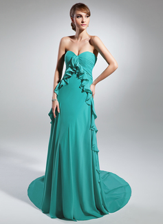 Robe de Bal de Promo Empire Cœur Traine courte Mousseline Robe de Bal de Promo avec Ondulé (018015069)
