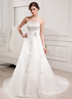 Brudekjoler A-formet/Prinsesse Sweetheart Chapel Slep Organza sateng Brudekjole med Broderi Perlebesydd (002000305)