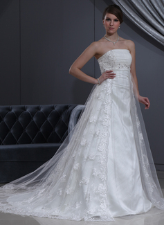 Robe de Mariée Empire Sans bretelles Traine courte Tulle Charmeuse Robe de Mariée avec Dentelle Perlé (002000267)