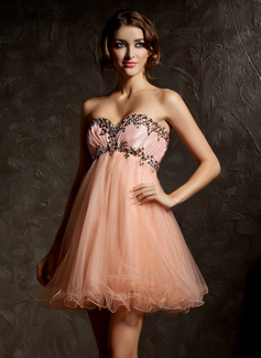 16års Bursdag Imperium Sweetheart Mini Taft Tyll Ballkjole med Frynse Profilering (022008996) 16års Bursdag Imperium Sweetheart Mini Taft Tyll Ballkjole med Frynse Profilering (022008996)