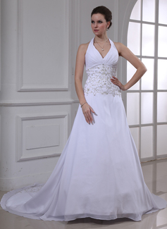 Robe de Mariée Ligne-A/Princesse Bretelles autour du cou Traine courte Mousseline Robe de Mariée avec Broderie Perlé Sequins (002000549) Robe de Mariée Ligne-A/Princesse Bretelles autour du cou Traine courte Mousseline Robe de Mariée avec Broderie Perlé Sequins (002000549)