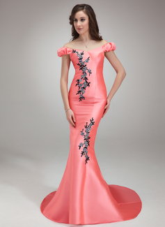 Robe de Bal de Promo Sirene Hors épaule Traine longue Satin Robe de Bal de Promo avec Perles Appliques (018018817) Robe de Bal de Promo Sirene Hors épaule Traine longue Satin Robe de Bal de Promo avec Perles Appliques (018018817)