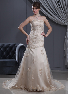 Robe de Mariée Ligne-A/Princesse Sans bretelles Traine courte Satin Tulle Robe de Mariée avec Dentelle Perlé (002012190) Robe de Mariée Ligne-A/Princesse Sans bretelles Traine courte Satin Tulle Robe de Mariée avec Dentelle Perlé (002012190)