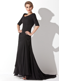 Avondjurken A-Lijn/Prinses Open-Schouder A-Symmetrisch Chiffon Avondjurk met Roes (017020812)