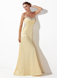 Robe de Bal de Promo Gaine Cœur Longeur au sol Charmeuse Robe de Bal de Promo avec Ondulé Brodé Pailleté (018004827)