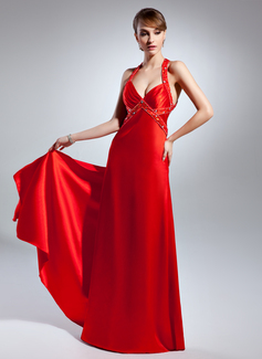 Robe de Bal de Promo Ligne-A/Princesse Col V Longeur au sol Charmeuse Robe de Bal de Promo avec Brodé (018015072)