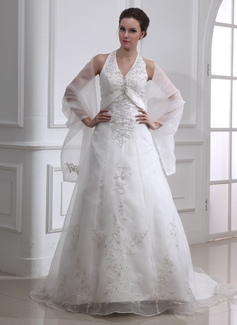 Robe de Mariée Ligne-A/Princesse Bretelles autour du cou Traîne Chapelle Organza Satin Robe de Mariée avec Broderie Perlé (002000283) Robe de Mariée Ligne-A/Princesse Bretelles autour du cou Traîne Chapelle Organza Satin Robe de Mariée avec Broderie Perlé (002000283)