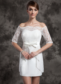 Robe de Mariée Coupe droite Hors épaule Court/Mini Satin Robe de Mariée avec Dentelle (002015014) Robe de Mariée Coupe droite Hors épaule Court/Mini Satin Robe de Mariée avec Dentelle (002015014)