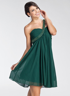 Speciale Gelegenheids Jurken Keizer Een-Schouder Knielengte Chiffon Schoolgala Jurk met Roes Kraal (022003353)
