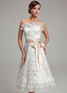 Robe de Mariée Ligne-A/Princesse Cœur Mi-longues Tulle Charmeuse Dentelle Robe de Mariée avec Echarpes (002000174)