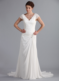 Robe de Mariée Ligne-A/Princesse Col V Traine courte Mousseline Robe de Mariée avec Ondulé lacet Perlé (002025340) Robe de Mariée Ligne-A/Princesse Col V Traine courte Mousseline Robe de Mariée avec Ondulé lacet Perlé (002025340)