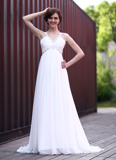 Robe de Mariée Empire Col V Traine longue Mousseline Robe de Mariée avec Ondulé Perlé (002025636) Robe de Mariée Empire Col V Traine longue Mousseline Robe de Mariée avec Ondulé Perlé (002025636)