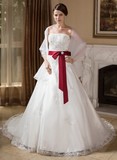 Robe de Mariée bal Sans bretelles Traîne Chapelle Organza Satin Robe de Mariée avec Dentelle Echarpes Perlé Broche florale en cristal (002000278) Robe de Mariée bal Sans bretelles Traîne Chapelle Organza Satin Robe de Mariée avec Dentelle Echarpes Perlé Broche florale en cristal (002000278)