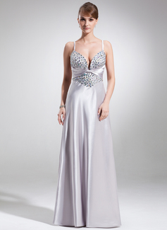 Robe de Bal de Promo Ligne-A/Princesse Cœur Longeur au sol Charmeuse Robe de Bal de Promo avec Ondulé Brodé (018002497)