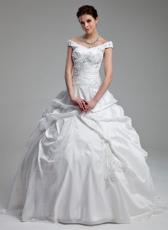 Robe de Mariée bal Hors épaule Traine longue Taffetas Robe de Mariée avec Ondulé Perlé Pailleté (002012899)