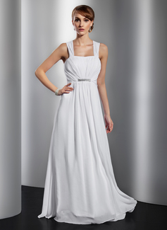 Avondjurken A-Lijn/Prinses Vierkant Neklijn Vloerlengte Chiffon Avondjurken met Roes Kraal (017014832)