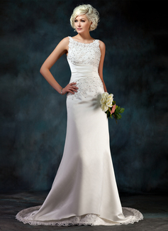 Robe de Mariée Coupe droite Col rond Traine courte Satin Robe de Mariée avec Dentelle Perlé Sequins (002004594) Robe de Mariée Coupe droite Col rond Traine courte Satin Robe de Mariée avec Dentelle Perlé Sequins (002004594)