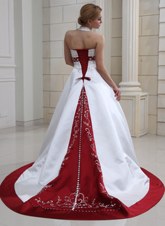 Robe de Mariée bal Bretelles autour du cou Traine courte Satin Robe de Mariée avec Broderie Echarpes Perlé Pailleté (002011730) Robe de Mariée bal Bretelles autour du cou Traine courte Satin Robe de Mariée avec Broderie Echarpes Perlé Pailleté (002011730)