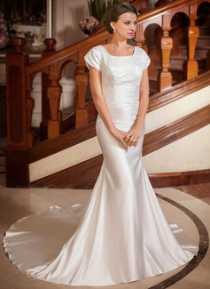 Robe de Mariée Sirene Encolure carrée Traîne Chapelle Satin Robes de Mariée avec Ondulé Dentelle Perlé (002001668) Robe de Mariée Sirene Encolure carrée Traîne Chapelle Satin Robes de Mariée avec Ondulé Dentelle Perlé (002001668)