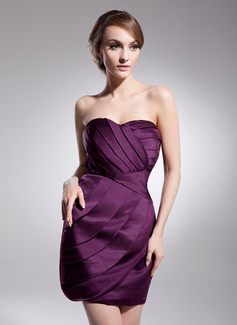 Cocktail Dresses Sheath Sweetheart Short/Mini Satin Cocktail Dress With Ruffle (016014514)