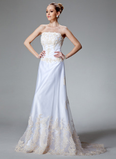 Robe de Mariée Ligne-A/Princesse Sans bretelles Traine longue Satin Tulle Robe de Mariée avec Dentelle Perlé (002000121) Robe de Mariée Ligne-A/Princesse Sans bretelles Traine longue Satin Tulle Robe de Mariée avec Dentelle Perlé (002000121)