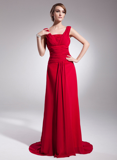 Avondjurken A-Lijn/Prinses Vierkant Neklijn Lange Sleep Chiffon Avondjurk met Roes (017014519) Avondjurken A-Lijn/Prinses Vierkant Neklijn Lange Sleep Chiffon Avondjurk met Roes (017014519)