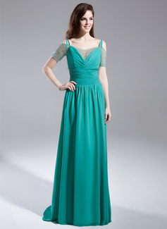 Robe de Bal de Promo Ligne-A/Princesse Hors épaule Traine longue Mousseline Organza Robe de Bal de Promo avec Ondulé Perles (018015896)