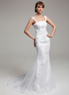 Robe de Mariée Sirene Traine courte Satin Tulle Robe de Mariée avec Dentelle Perlé (002000183) Robe de Mariée Sirene Traine courte Satin Tulle Robe de Mariée avec Dentelle Perlé (002000183)
