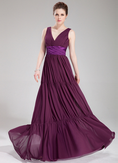 Avondjurken A-Lijn/Prinses V-nek Vloerlengte Chiffon Satijnzijde Avondjurken met Roes Ceintuur (017019750) Avondjurken A-Lijn/Prinses V-nek Vloerlengte Chiffon Satijnzijde Avondjurken met Roes Ceintuur (017019750)