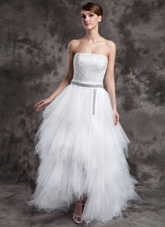Robe de Bal de Promo Ligne-A/Princesse Sans bretelles Assymetrique Satin Tulle Robe de Bal de Promo avec Brodé Pailleté (018015016) Robe de Bal de Promo Ligne-A/Princesse Sans bretelles Assymetrique Satin Tulle Robe de Bal de Promo avec Brodé Pailleté (018015016)