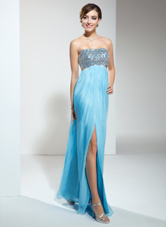 Robe de Bal de Promo Gaine Cœur Longeur au sol Mousseline Robe de Bal de Promo avec Ondulé Brodé (018022452)
