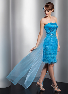 Robe de Bal de Promo Gaine Cœur Assymetrique Satin Tulle Plume Robe de Bal de Promo avec Brodé Pailleté (018014760)