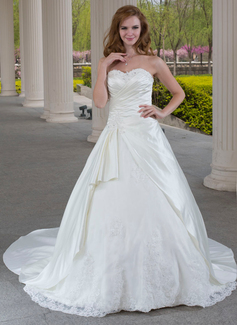 Robe de Mariée bal Cœur Traîne Chapelle Satin Tulle Robe de Mariée avec Ondulé Dentelle Perlé (002000471)