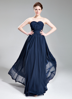 Vestidos de noche Corte A/Princesa Escote corazón Hasta el suelo Chifón Vestidos de noche con Volantes Bordoneado (017019741)