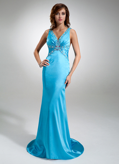 Robe de Bal de Promo Sirene Col V Traine longue Charmeuse Robe de Bal de Promo avec Ondulé Brodé (018002513) Robe de Bal de Promo Sirene Col V Traine longue Charmeuse Robe de Bal de Promo avec Ondulé Brodé (018002513)